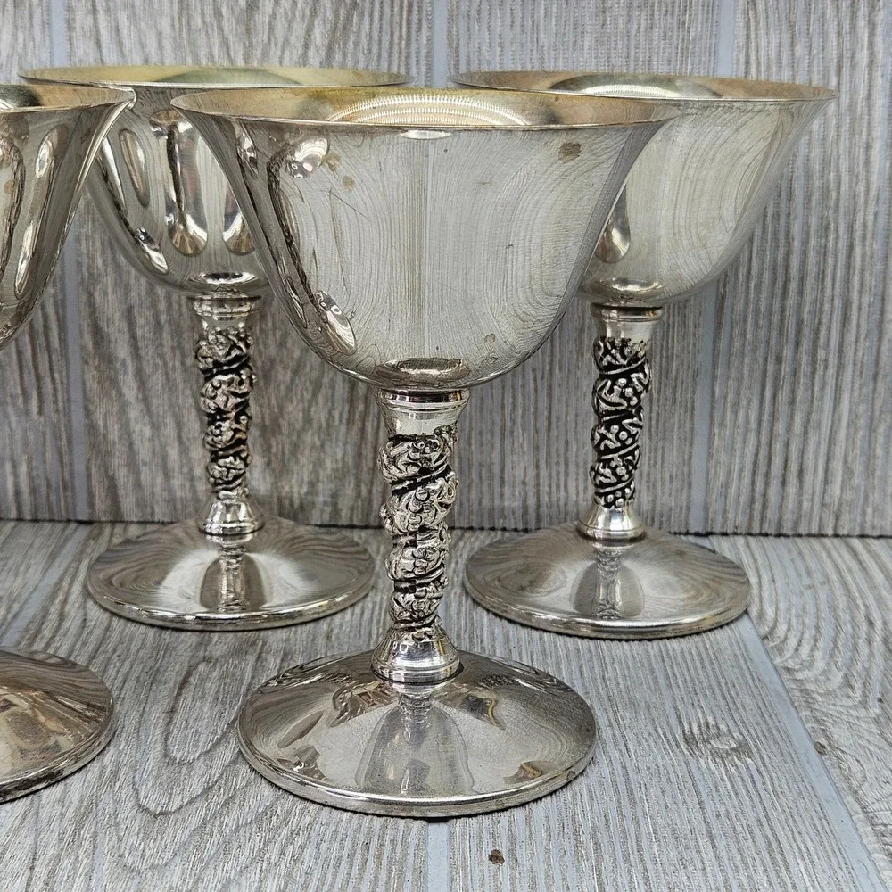 Valero Spain EPB Silver Plated Wine Grape Vine Goblets Set of 7 Chalices VRO2
